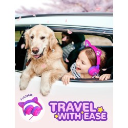 iClever Casque Audio Enfant, d'oreilles de Chat avec Éclairage LED, Volume Limité 85dba, Son Stéréo, Casque d'Écoute pour Enfant