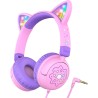 iClever Casque Audio Enfant, d'oreilles de Chat avec Éclairage LED, Volume Limité 85dba, Son Stéréo, Casque d'Écoute pour Enfant