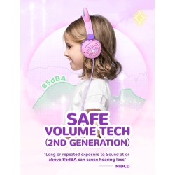 iClever Casque Audio Enfant, d'oreilles de Chat avec Éclairage LED, Volume Limité 85dba, Son Stéréo, Casque d'Écoute pour Enfant