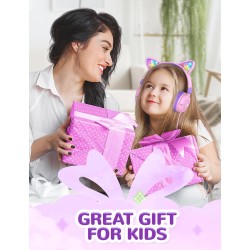 iClever Casque Audio Enfant, d'oreilles de Chat avec Éclairage LED, Volume Limité 85dba, Son Stéréo, Casque d'Écoute pour Enfant
