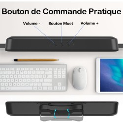 ZETIY Enceinte PC, USB Haut-Parleur PC pour Moniteur, Mini Barre de Son avec Clipser pour Ordinateur Portable, Ordinateur de Bur
