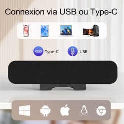 ZETIY Enceinte PC, USB Haut-Parleur PC pour Moniteur, Mini Barre de Son avec Clipser pour Ordinateur Portable, Ordinateur de Bur