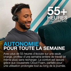 Jlab go work casque bleutooth sans fil avec micro, 2e génération - +55h d'autonomie, bleutooth ou dongle usb-c avec connexion mu