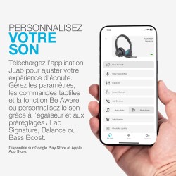 Jlab go work casque bleutooth sans fil avec micro, 2e génération - +55h d'autonomie, bleutooth ou dongle usb-c avec connexion mu