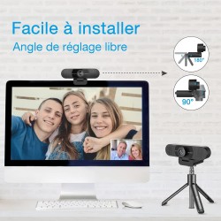 eMeet Webcam 1080P- Webcam C960 Full HD avec Double Microphone, Paramètres réglables, Grand Angle 90 ° avec Correction Automatiq