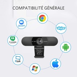 eMeet Webcam 1080P- Webcam C960 Full HD avec Double Microphone, Paramètres réglables, Grand Angle 90 ° avec Correction Automatiq
