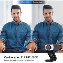 eMeet Webcam 1080P- Webcam C960 Full HD avec Double Microphone, Paramètres réglables, Grand Angle 90 ° avec Correction Automatiq
