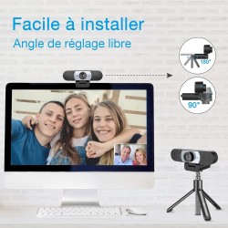 eMeet Webcam 1080P- Webcam C960 Full HD avec Double Microphone, Paramètres réglables, Grand Angle 90 ° avec Correction Automatiq