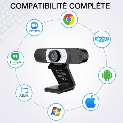 eMeet Webcam 1080P- Webcam C960 Full HD avec Double Microphone, Paramètres réglables, Grand Angle 90 ° avec Correction Automatiq