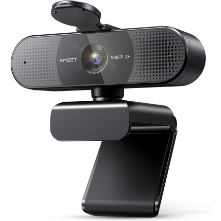 EMEET Webcam HD C960 AF 1080P avec cache d'objectif et micro doubles, caméra 360° avec correction de lumière, Plug & Play, idéal
