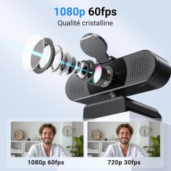 EMEET Webcam HD C960 AF 1080P avec cache d'objectif et micro doubles, caméra 360° avec correction de lumière, Plug & Play, idéal