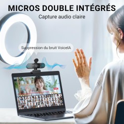EMEET Webcam HD C960 AF 1080P avec cache d'objectif et micro doubles, caméra 360° avec correction de lumière, Plug & Play, idéal