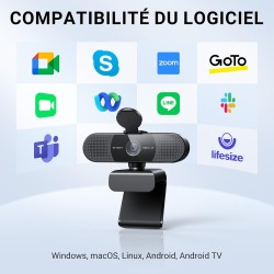 EMEET Webcam HD C960 AF 1080P avec cache d'objectif et micro doubles, caméra 360° avec correction de lumière, Plug & Play, idéal