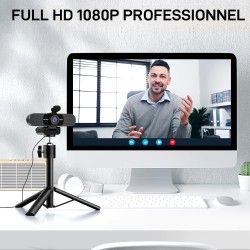 eMeet HD Webcam - C960 Kit 1080P Webcam avec Cache-Objectif & Double Microphone, Caméra 90 ° Streaming avec Correction Automatiq