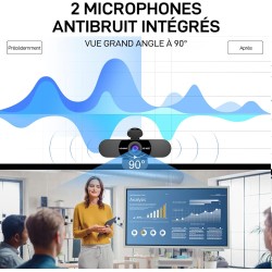 eMeet HD Webcam - C960 Kit 1080P Webcam avec Cache-Objectif & Double Microphone, Caméra 90 ° Streaming avec Correction Automatiq