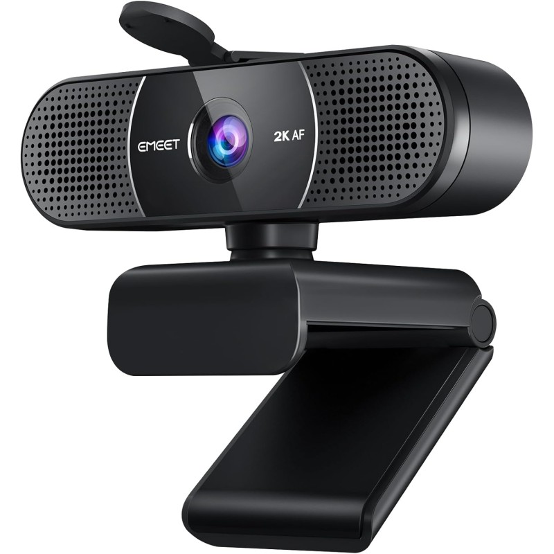 eMeet Webcam C960 2K, Webcam QHD avec Cache d'objectif et Double Microphone, autofocus TOF, caméra de Streaming 76° avec Correct