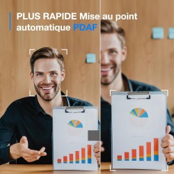 eMeet Webcam C960 2K, Webcam QHD avec Cache d'objectif et Double Microphone, autofocus TOF, caméra de Streaming 76° avec Correct