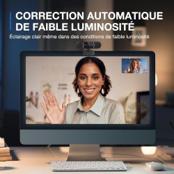 eMeet Webcam C960 2K, Webcam QHD avec Cache d'objectif et Double Microphone, autofocus TOF, caméra de Streaming 76° avec Correct