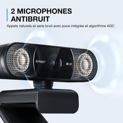 eMeet Webcam C960 2K, Webcam QHD avec Cache d'objectif et Double Microphone, autofocus TOF, caméra de Streaming 76° avec Correct