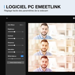 eMeet Webcam C960 2K, Webcam QHD avec Cache d'objectif et Double Microphone, autofocus TOF, caméra de Streaming 76° avec Correct