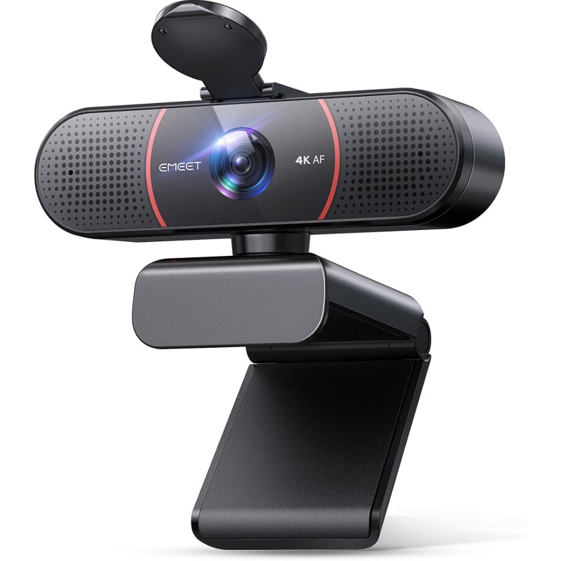 eMeet Webcam 4K, Webcam UHD avec Cache d'objectif et Double Microphone, autofocus PDAF, caméra de Streaming 73° avec Correction 
