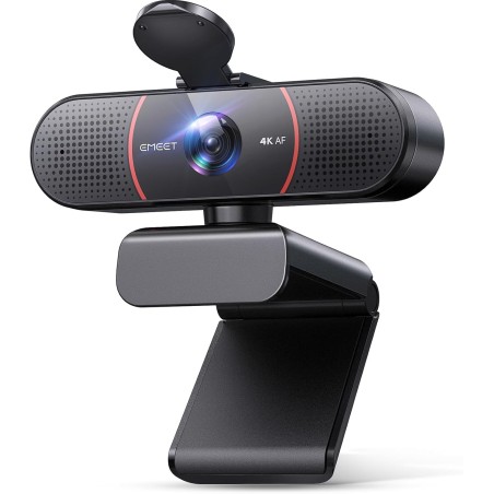 eMeet Webcam 4K, Webcam UHD avec Cache d'objectif et Double Microphone, autofocus PDAF, caméra de Streaming 73° avec Correction 