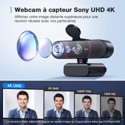 eMeet Webcam 4K, Webcam UHD avec Cache d'objectif et Double Microphone, autofocus PDAF, caméra de Streaming 73° avec Correction 