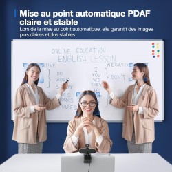 eMeet Webcam 4K, Webcam UHD avec Cache d'objectif et Double Microphone, autofocus PDAF, caméra de Streaming 73° avec Correction 