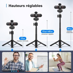 eMeet Webcam C960 4K Kit, Webcam Ultra HD avec Capuchon d'objectif et Deux Microphones, Mise au Point Automatique PDAF, Caméra d