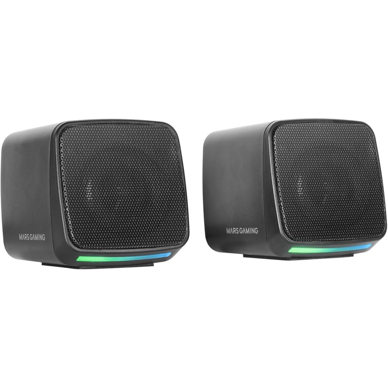 Mars Gaming MS-Pro, Enceintes Compactes 10W, Éclairage RGB Flow Dynamique, Enceinte PC avec Boîtier Contrôle et Entrée Jack 3.5m