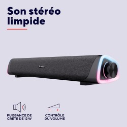 Trust Liro Barre de Son PC 12W, Enceinte PC Stéréo avec Éclairage LED RGB, Connexion Audio 3.5mm, Alimentation USB, Haut Parleur