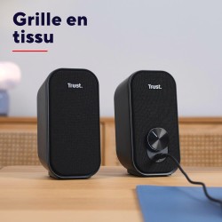 Trust Orada Enceinte PC USB 2.0 12W (6W RMS), Enceintes avec Jack AUX 3.5 mm, Connexion au Casque, Façade en Tissu, Haut Parleur