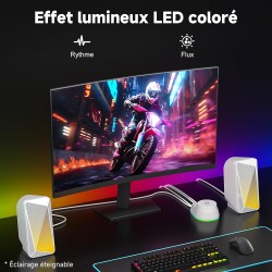 Soulion c30 enceintes pc gamer blanc haut parleur bleutooth pour moniteur, ordinateur portable, jeux, entrée auxiliaire 3,5 mm, 