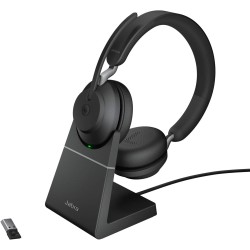 Jabra evolve2 65 casque pc sans fil avec station de charge - casque audio certifié microsoft teams avec batterie longue durée - 
