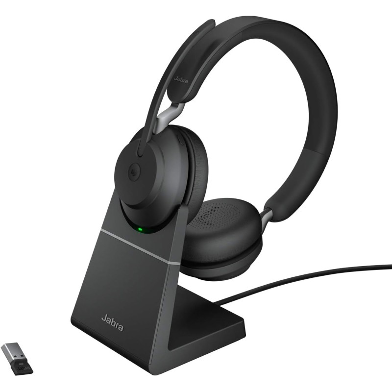 Jabra evolve2 65 casque pc sans fil avec station de charge - casque audio certifié microsoft teams avec batterie longue durée - 