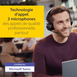 Jabra evolve2 65 casque pc sans fil avec station de charge - casque audio certifié microsoft teams avec batterie longue durée - 