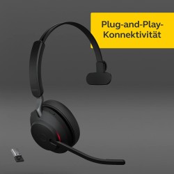 Jabra evolve2 65 casque pc sans fil - casque mono écouteurs certifié uc avec annulation du bruit et batterie longue durée - adap