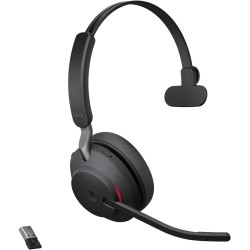 Jabra evolve2 65 casque pc sans fil - casque certifié microsoft teams mono écouteur avec batterie longue durée - adaptateur bleu