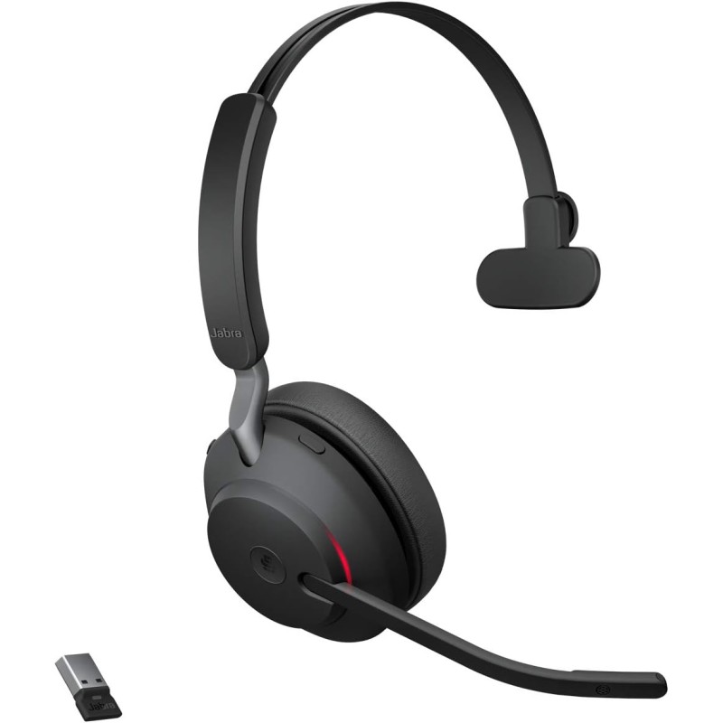 Jabra evolve2 65 casque pc sans fil - casque certifié microsoft teams mono écouteur avec batterie longue durée - adaptateur bleu