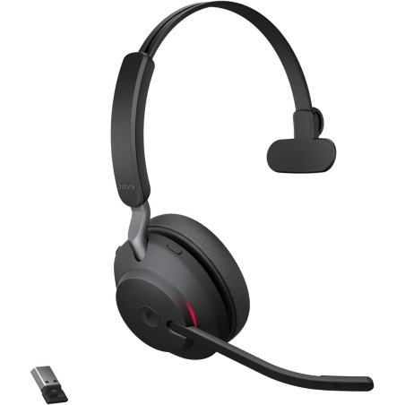 Jabra evolve2 65 casque pc sans fil - casque certifié microsoft teams mono écouteur avec batterie longue durée - adaptateur bleu