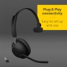 Jabra evolve2 65 casque pc sans fil - casque certifié microsoft teams mono écouteur avec batterie longue durée - adaptateur bleu