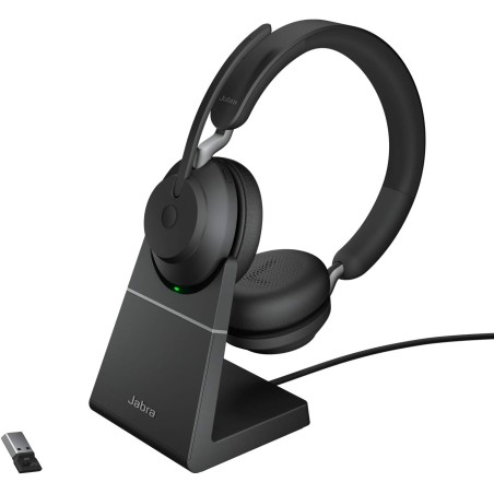 Jabra evolve2 65 casque pc sans fil avec station de charge - casque audio certifié uc anti-bruit avec batterie longue durée - ad