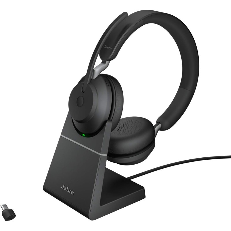Jabra evolve2 65 casque pc sans fil avec station de charge - casque audio certifié uc anti-bruit avec batterie longue durée - ad