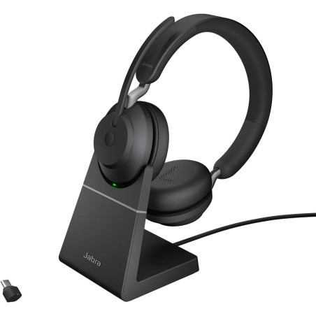 Jabra evolve2 65 casque pc sans fil avec station de charge - casque audio certifié uc anti-bruit avec batterie longue durée - ad