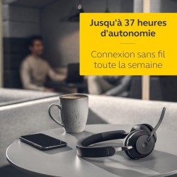 Jabra evolve2 65 casque pc sans fil - casque audio anti-bruit certifié microsoft teams avec batterie longue durée - adaptateur b