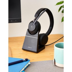 Jabra evolve2 65 casque pc sans fil avec station de charge - casque audio certifié microsoft teams avec batterie longue durée - 