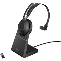 Jabra evolve2 65 casque pc sans fil avec station de charge - casque mono certifié uc anti-bruit avec batterie longue durée - ada