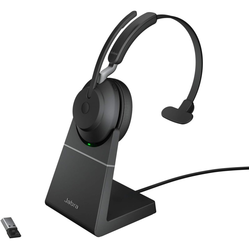 Jabra evolve2 65 casque pc sans fil avec station de charge - casque mono certifié uc anti-bruit avec batterie longue durée - ada