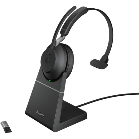 Jabra evolve2 65 casque pc sans fil avec station de charge - casque mono certifié uc anti-bruit avec batterie longue durée - ada