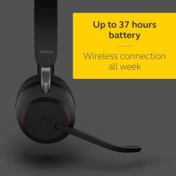 Jabra evolve2 65 casque pc sans fil avec station de charge - casque mono certifié uc anti-bruit avec batterie longue durée - ada